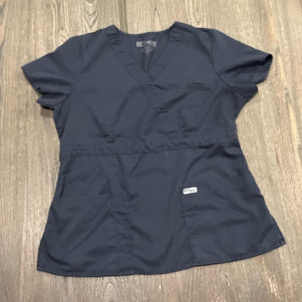 Greys Anatomy by Barco Srubs Top Short Sleeve Faux Wrap V-Neck Black Size L